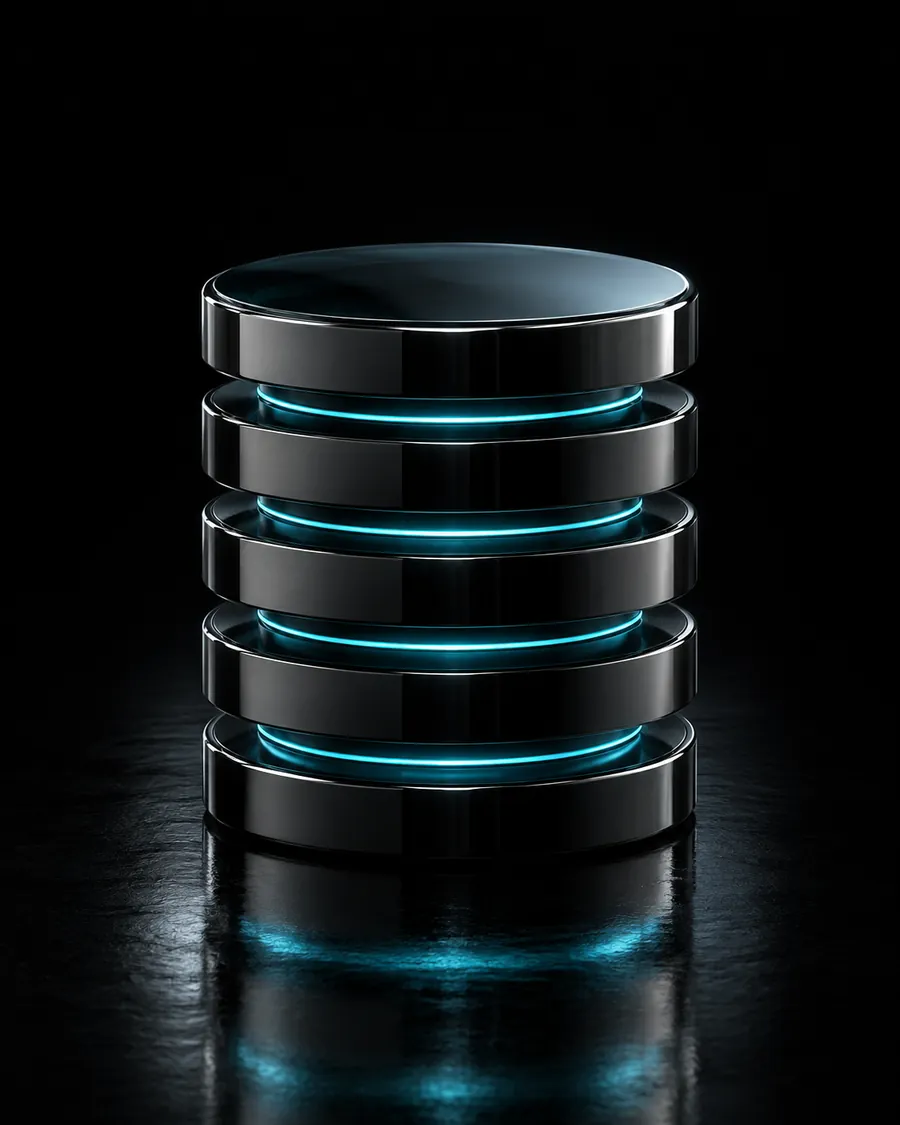 Stacked black discs with cyan light between them