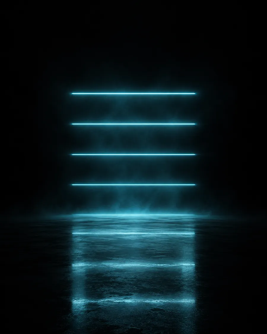 Five cyan light lines floating like ladder rungs