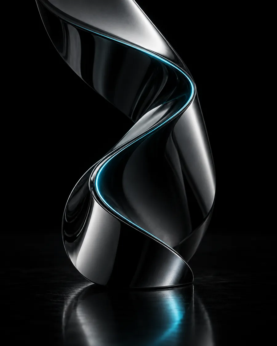 A folded liquid chrome ribbon with a cyan reflection